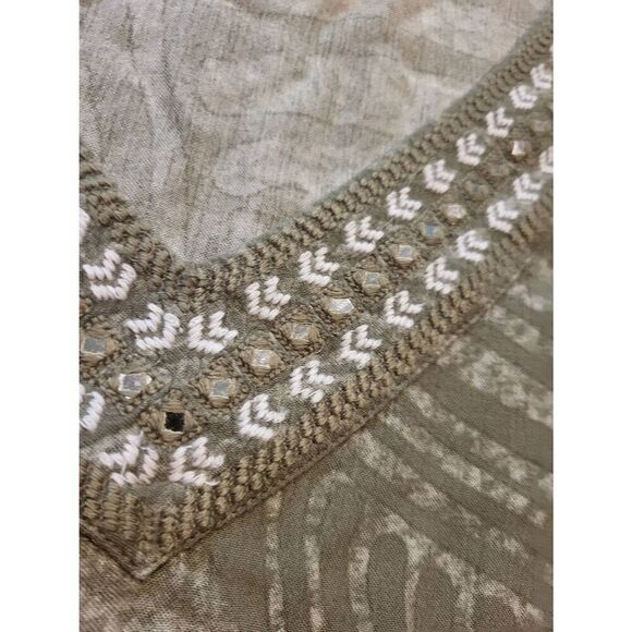 Chico's Dress Women's XL Green Embroidered V Neck Tiered Sundress Vacation - Picture 5 of 6